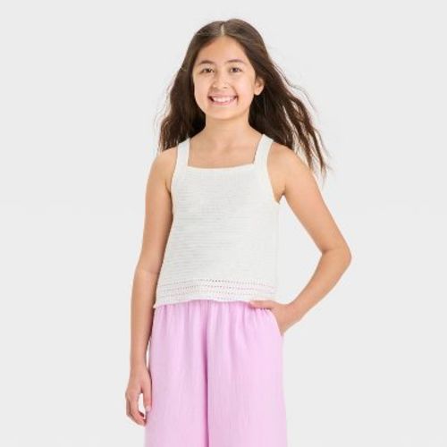 Girls' Tank Sweater - Cat & Jack™ Cream XS: Cotton Blend, Recycled Polyester, Midweight, Sleeveless, Scoopneck, Pullover