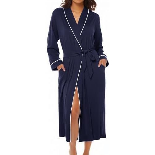 Ekouaer Kimono Robes for Women Long Lightweight Knit Bathrobe Shawl Soft Sleepwear Casual Ladies Loungewear S-XXL