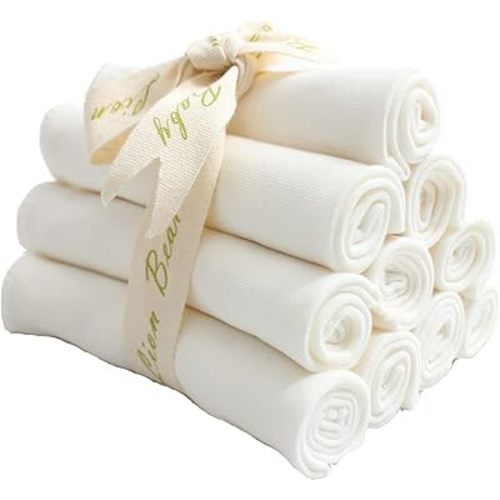 Reusable Colored Organics Baby Washcloths, Soft Absorbent Organic Cotton Washable Saliva Towel Face Wipes, Newborn Bath Face Towel, Natural Baby Wipes for Sensitive Skin (White, 10 Pack)