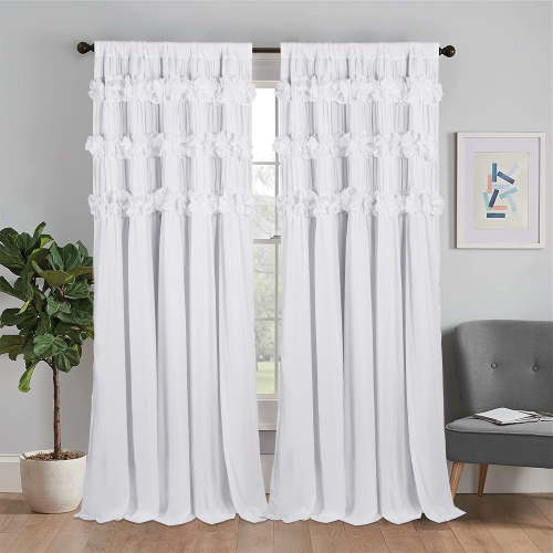 EvJk White Blackout Window Curtain 54" x 84", 2 Panels Curtains with Handmade Ruffles