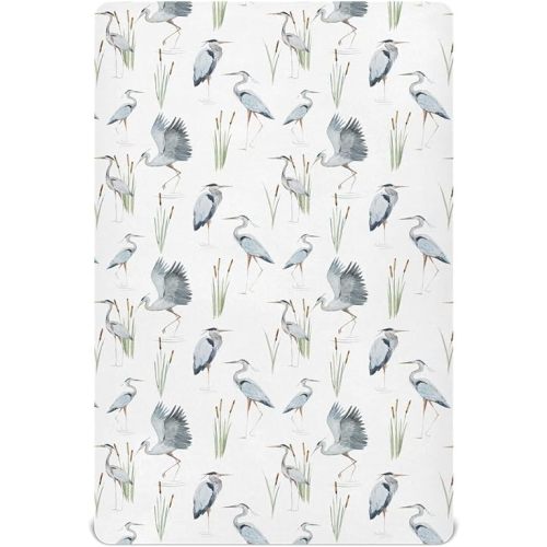 Crib Sheets for Boys Reed Heron Stork Bird Toddler Baby Girl Sheets for Crib,Neutral Mini Crib Nursery Mattress Sheets Fitted,Crib Mattress 52 * 28 * 9In