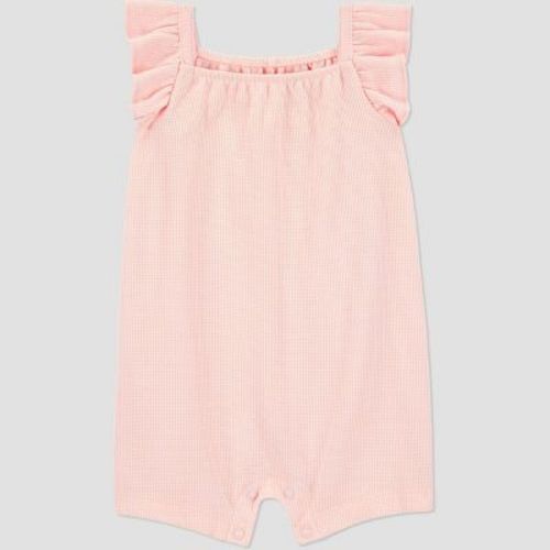 Carter's Just One You®️ Baby Girls' Solid Thermal Romper - Pink 3m: Cotton-polyester Blend, Midweight, Sleeveless, Squareneckline