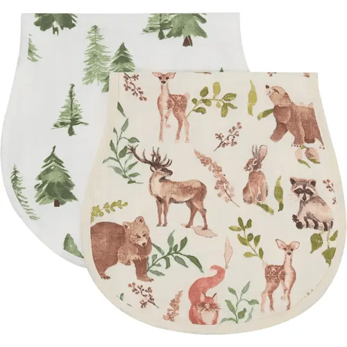 LifeTree Muslin Baby Burp Cloths - 2 Pack 70% Viscose from Bamboo and 30% Cotton Large 22'' by 10'' Absorbent Milk Spit Up Rags - Burping Cloths for Newborn, Girls Boys, Woodland Animals & Pine Tree