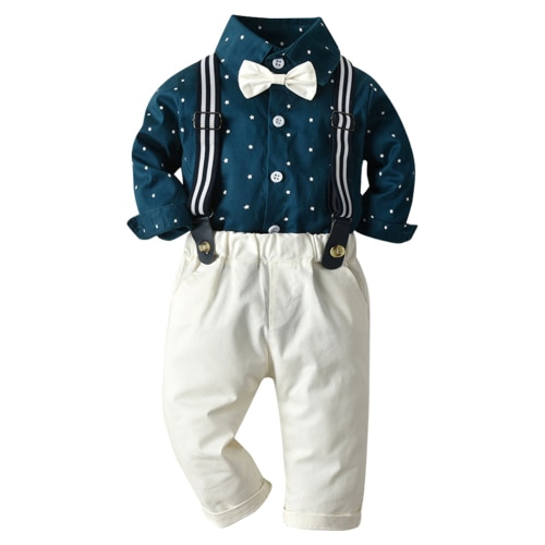 OBEEII Toddler Baby Boys Formal Outfits Fall Winter Clothes Set Baby Boys Long Sleeve Shirt And Suspender Pants Cake Smash Outfits