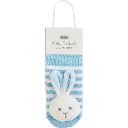 Mud Pie Baby Bunny Rattle Toe Socks, Blue, 0-12M