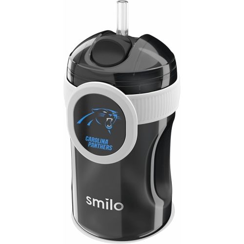 Smilo Straw Cup - Carolina Panthers Officially Licensed NFL Sippy Cup - Baby and Toddler Cup with Weighted Silicone Straw and 8.5 oz Capacity - BPA-Free