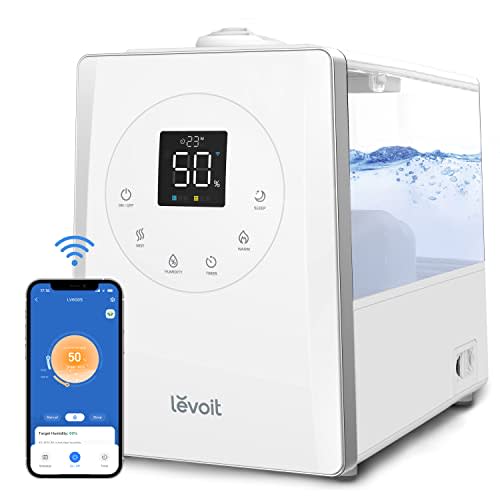 LEVOIT LV600S Smart Warm and Cool Mist Humidifiers for Home Bedroom Large Room, (6L) 753ft² Coverage, Quickly & Evenly Humidify Whole House, Easy Top Fill, App & Voice Control - Quiet Sleep Mode - Smart Warm&Cool Mist - White