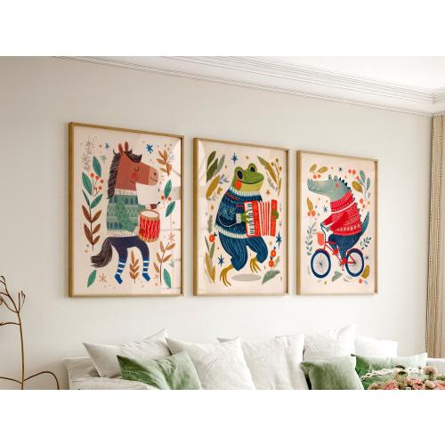 Nursery wall art | Kids Room Decor | Cozy and funny prints | Frog, Horse, and Crocodile |Set of 3 prints | Playroom Gallery Prints 030