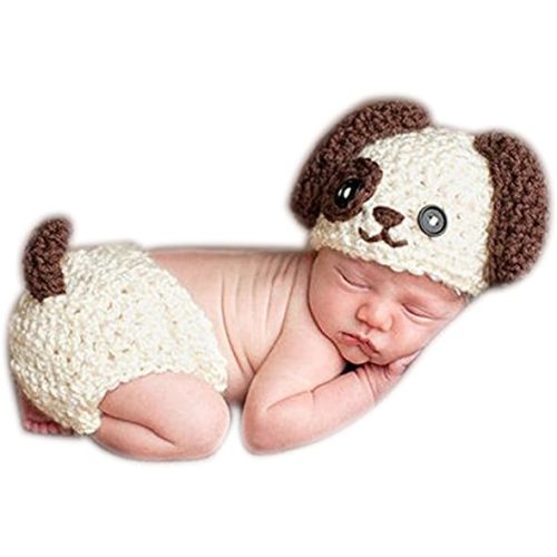 Vemonllas Newborn Photography Props Outfits Crochet Knitted Puppy Dog Hat Bonnet & Pants Baby Photo Props Boys Girls Costumes