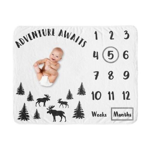 Sweet Jojo Designs Boy Baby Milestone Blanket Rustic Patch Black and White