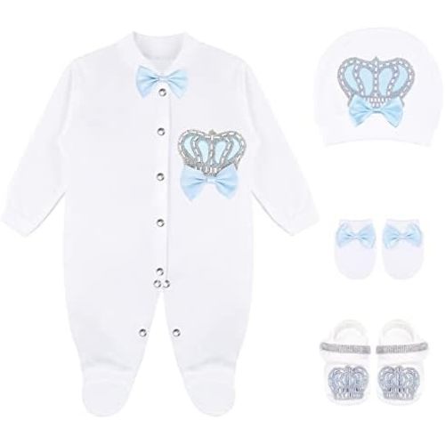 Lilax Baby Boy Jewels Crown Layette 4 Piece Gift Set 0-3 Months