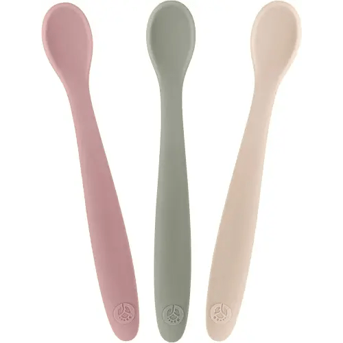 WeeSprout Silicone Baby Spoons - First Stage Infant Feeding Utensils With Soft-Tip, Bendable Kitchenware for Parent & Self-Feeding, Ultra-Durable, Dishwasher Safe, Travel Case, Set of 3