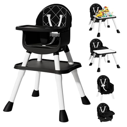 6 in 1 Baby High Chair, Convertible Highchair for Babies and Toddlers (Black)
