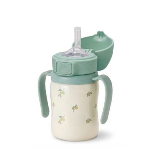 Grosmimi Stainless Steel Straw Cup with Flip Top - 6oz (12 Months+) Olive_Pistachio 6oz