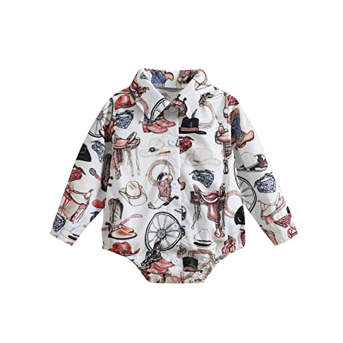 Kayotuas Western Baby Boy Clothes Cowboy Shirt Romper Long/Short Sleeve Button Down Onesie Bodysuit Infant Gentleman Outfits