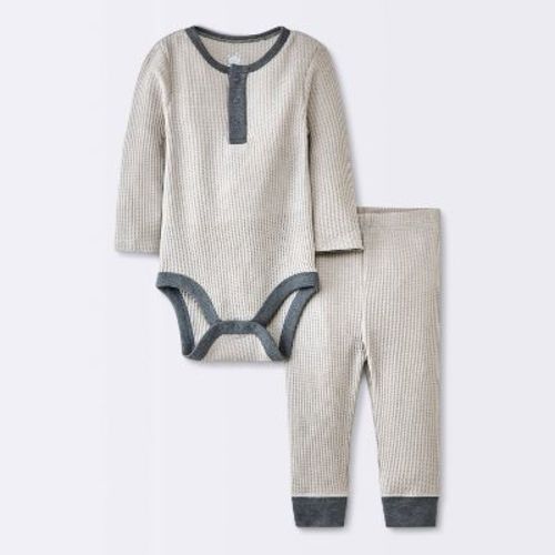 Baby Boys' 2pc Waffle Bodysuit & Pants Set - Cloud Island™ Gray Newborn