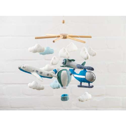 Airplane baby mobile, baby nursery mobile, crib mobile, Montessori mobile, hanging mobile, baby felt mobile, modern baby mobile, cot mobile