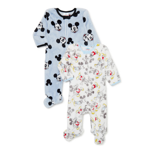 Disney Baby Mickey Mouse Unisex Microfleece Sleep N Play, 2-Pack, Newborn-6/9 Months