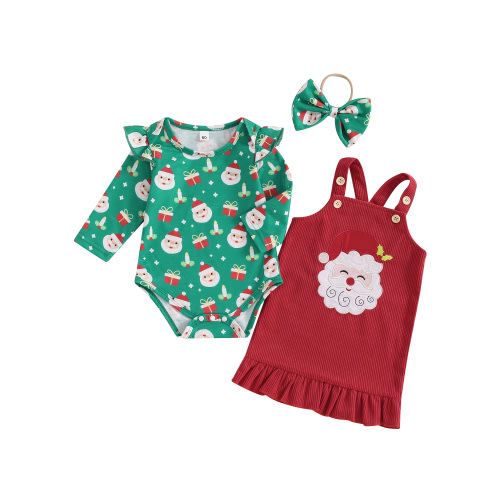 My First Christmas Baby Girl Outfit Newborn Romper Gingerbread Man Santa Suspender Skirts Overall Dress Set Fall Winter Xmas Clothes