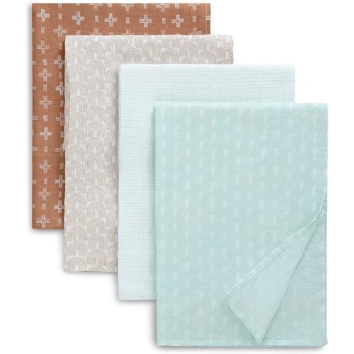 Delta Children 100% Cotton Muslin Baby Receiving Blankets for Girls and Boys – 47x47 Inches (Pack of 4), Neutral Boho