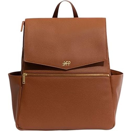 Freshly Picked Classic II Diaper Bag Backpack, Wipeable Vegan Leather Diaper Bag With Changing Pad, Convertible (Cognac V2)