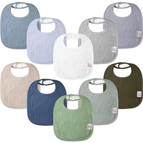10Pack Muslin Baby Bibs 100% Cotton Baby Drool Bibs for Unisex Baby Toddlers Newborns Drooling Teething