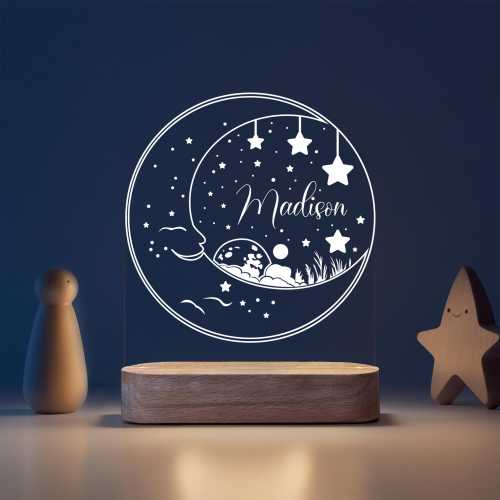 Personalized Night Light with Moon and Stars, Cute Night Lamp, Custom Name Light, Baby Girl Gift, Cloud Lamp, Nursery Decor, First Christmas