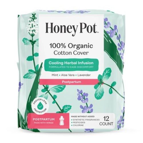 Honey Pot 100% Organic Cotton Cover Postpartum Cooling Herbal Infusion Pads - 12 ct