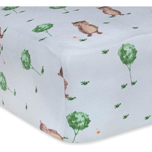 Burt's Bees Baby Print Fitted Crib Sheet Organic Cotton BEESNUG - Storybook Bear Prints, Fits Unisex Standard Bed and Toddler Mattress, Infant Essentials, 52 x 28 Inch 1-Pack