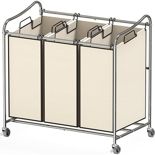 Simple Houseware Heavy-Duty 3-Bag Laundry Sorter Cart, Chrome