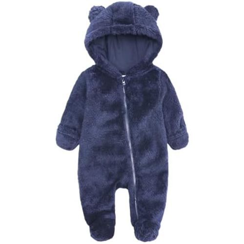 Newborn Baby Romper Fleece Onesie Jumpsuit Toddler Warm Hooded Outwear Outfits for Infant