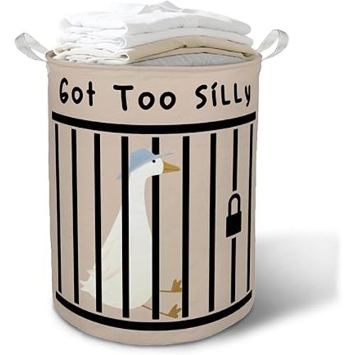 Funny Goose Nursery Laundry Basket Hamper, Jail Goose Got too Silly Foldable Clothes Toys Books Storage Box Bins Baskets Organizer for Baby Girl Boy Nursery Bedroom Bathroom