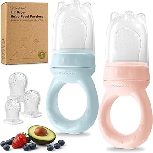 KeaBabies Baby Fruit Feeder 2pk - Silicone Baby Food Feeder for Babies 6-12 Months, Breast Milk Popsicle Teether, Weaning, Pacifier, Freeze Frozen Solid Food, Infant Feeding Essential (Peace)