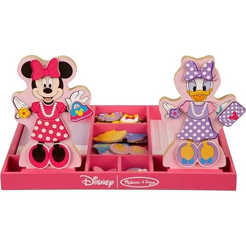 Melissa & Doug Disney Minnie Mouse and Daisy Duck Magnetic Dress-Up Wooden Doll Pretend Play Set (40+ pcs) Minnie Mouse Toys, Disney Dress Up Dolls For Preschoolers And Kids Ages 3+