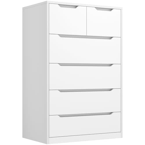 Romorgniz 6 Drawer Dresser for Bedroom Tall Chest of Drawers for Hallway, Closet,White,43.2" H X 27.6" W X15.6 D