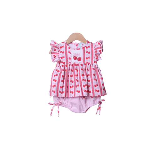 Smocked Cherry Bow Bloomer Set