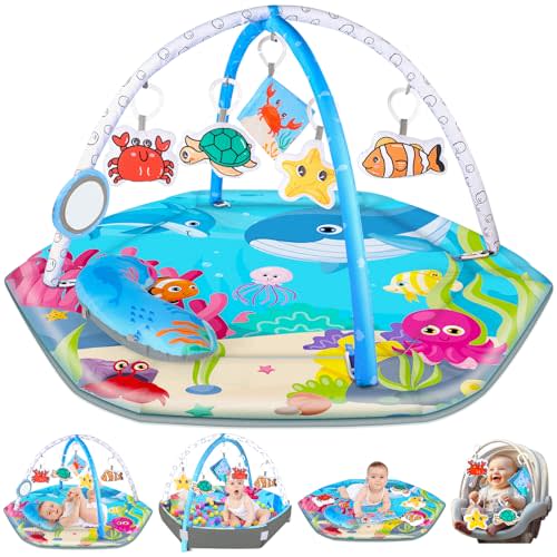 Baby Gyms Play Mats, 8-in-1 Tummy Time Mat & Ball Pit, Baby Play Mats for Floor, Baby Play Gym Floor Play Mat, Baby Activity Gym Mat, Infant Play Mats for Babies and Toddlers 0-3-6-12 Months (Blue)