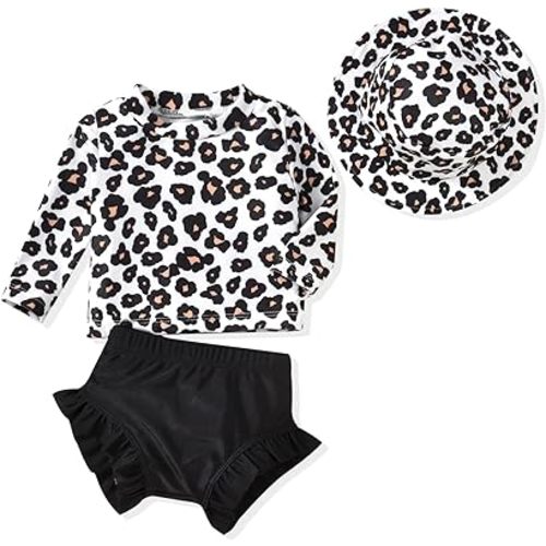 HINTINA Newborn Baby Girl Long Sleeve Swimsuit Bathing Suit with Hat