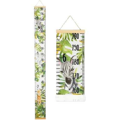 Juvale Safari Canvas Growth & Height Chart for Kids & Baby - Jungle Nursery Theme Growth Chart with Wooden Frame for Safari Nursery Decor - 79 x 7.9 Inches