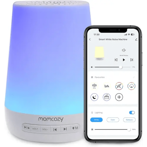 Baby Sound Machine, Momcozy White Noise Machine for Baby Sleeping with Night Light, Toddler Sleep Trainer with 34 Soothing Sounds, Timer, App Remote Control, Personal Sleep Routine (Blue)