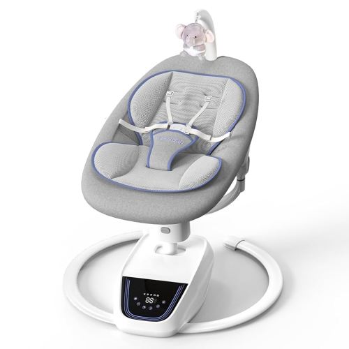 Baby Swing for Infants, 3D-Motion Electric Infant Swing for Baby Boy Girl, Adjustable Height and Angle 360°Rotating Seat (Light Grey)