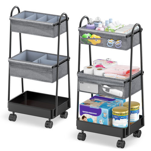 Pulatree 3 Tier Rolling Nursery Storage Organizer, Metal, Black