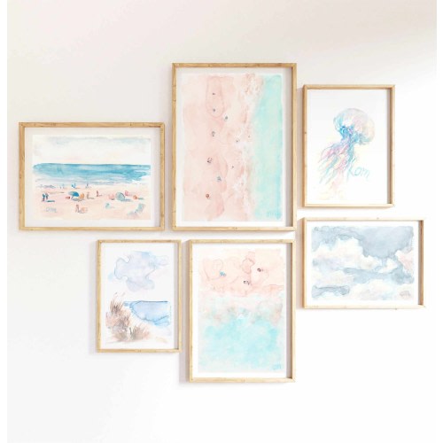 Set Of 6 Pastel Blue Pink Coastal Nursery Watercolor Prints Hawaii Print Set Aerial Beach Printable Wall Art Ocean Coast Instant Download