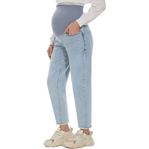 POSHGLAM Women's Maternity Jeans Over Belly Comfy Stretch Boyfriend Jeans Denim Pregnancy Pants, S-XXL