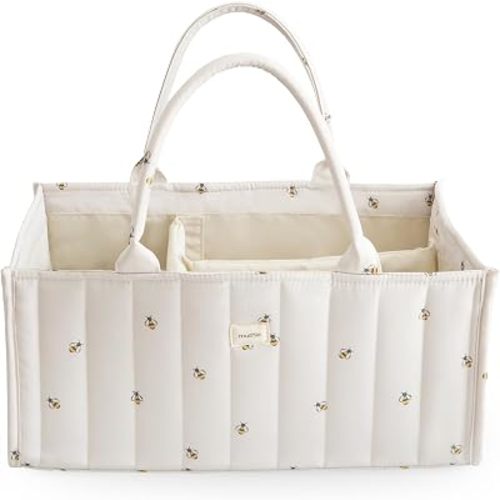 mushie Baby Diaper Caddy | Newborn Essentials Organizer (Bees)