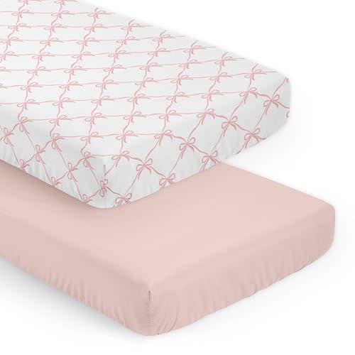 Sweet Jojo Designs 2-Piece Baby Crib Sheets Set (Pink Bows) for Girls, Infant Nursery, Toddler Room - Fitted, Standard Size (Blush and White Bow for The Ballerina, Ballet Dancer, Princess Collection)
