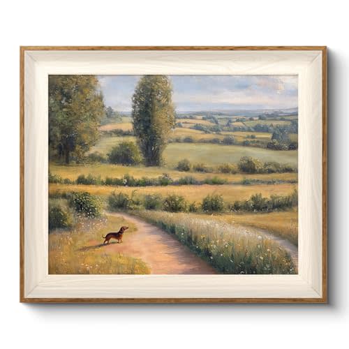 VIYYIEA Framed Wall Art for Living Room, Dachshund Canvas Prints, Vintage Home Decor, Landscape Painting Picture, Bathroom Wall Decor Gifts for Friends or Family -【Graceful Life】-(12L x 10W)