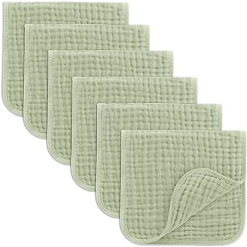 Comfy Cubs Muslin Burp Cloths 20" x 10", Pack of 6 - Large, 6-Layer, Ultra Absorbent 100% Cotton for Baby Drool and Messes - Soft, Safe & Gentle Baby Burp Cloths Set for Boys & Girls - Sage