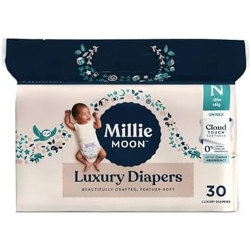 Millie Moon Luxury Diapers, (Size - Newborn and 30 Count) Weight Range: 4 to 10 lbs