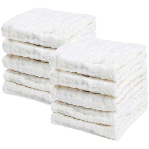 Cotton Muslin Washcloths Newborn Baby Bath Towels, Ultra Soft Reusable Wipes For Baby Shower Gift (10 Pack)